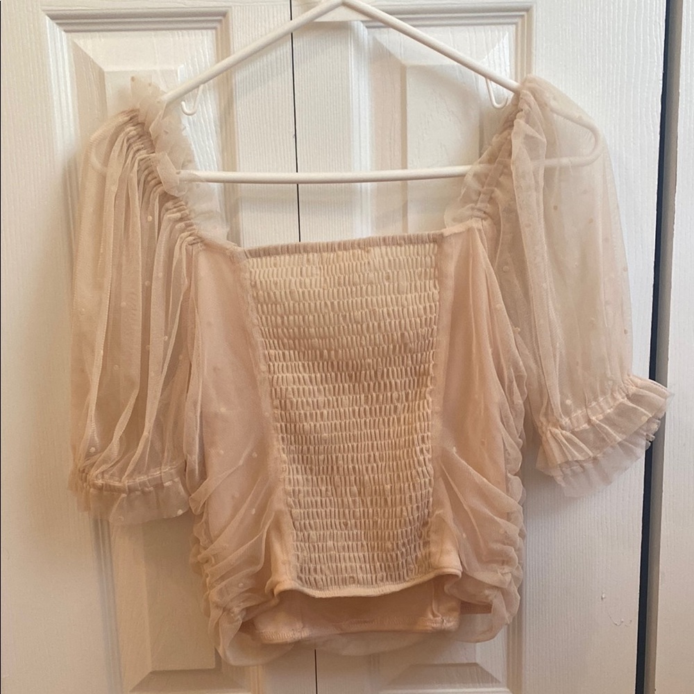 H&M Tan Ruched Ruffled Blouse - Picture 4 of 4
